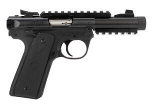 Ruger MKIV 22/45 22lr rimfire pistol features a threaded barrel